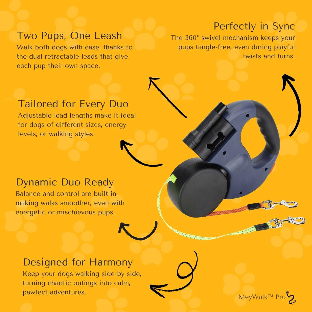 MeyWalk™ Pro Dual Dog Leash | The Pawfessional Dual Dog Leash for Effortless Walks