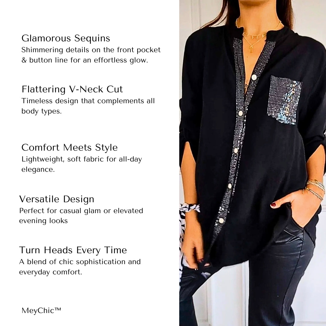 MeyChic™ Dazzling V-Neck Top | The Perfect Blend of Sparkle and Sophistication