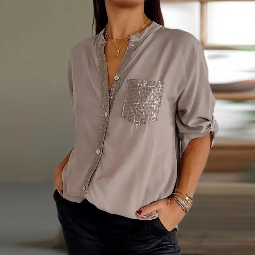 MeyChic™ Dazzling V-Neck Top | The Perfect Blend of Sparkle and Sophistication