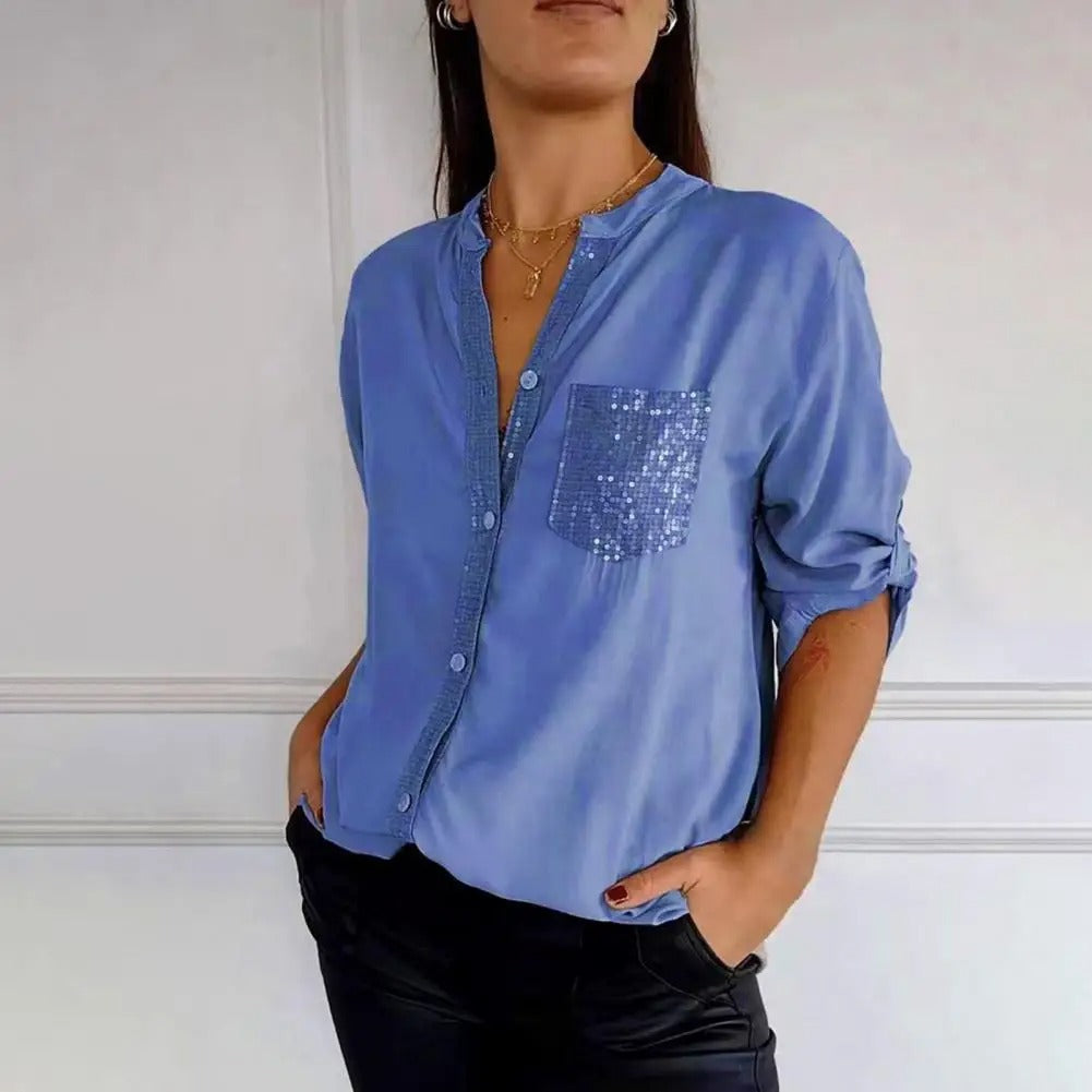 MeyChic™ Dazzling V-Neck Top | The Perfect Blend of Sparkle and Sophistication