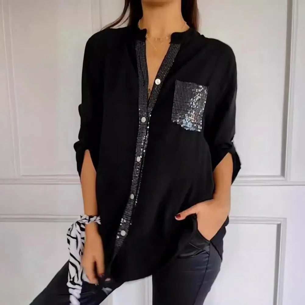 MeyChic™ Dazzling V-Neck Top | The Perfect Blend of Sparkle and Sophistication