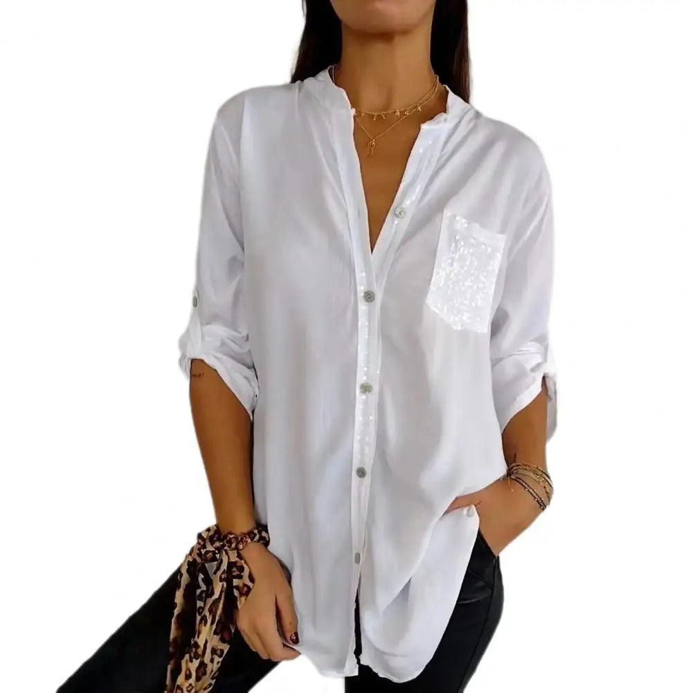 MeyChic™ Dazzling V-Neck Top | The Perfect Blend of Sparkle and Sophistication