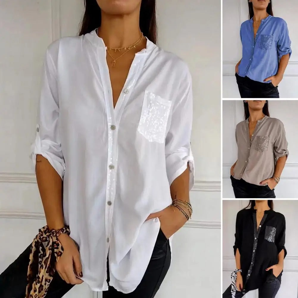 MeyChic™ Dazzling V-Neck Top | The Perfect Blend of Sparkle and Sophistication