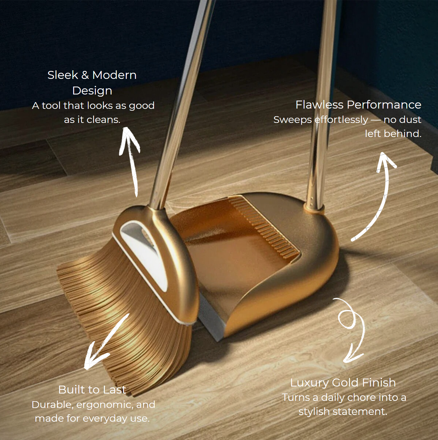 MeyHome™ Golden Broom Set | Luxury Meets Clean – A Broom Set That Shines!