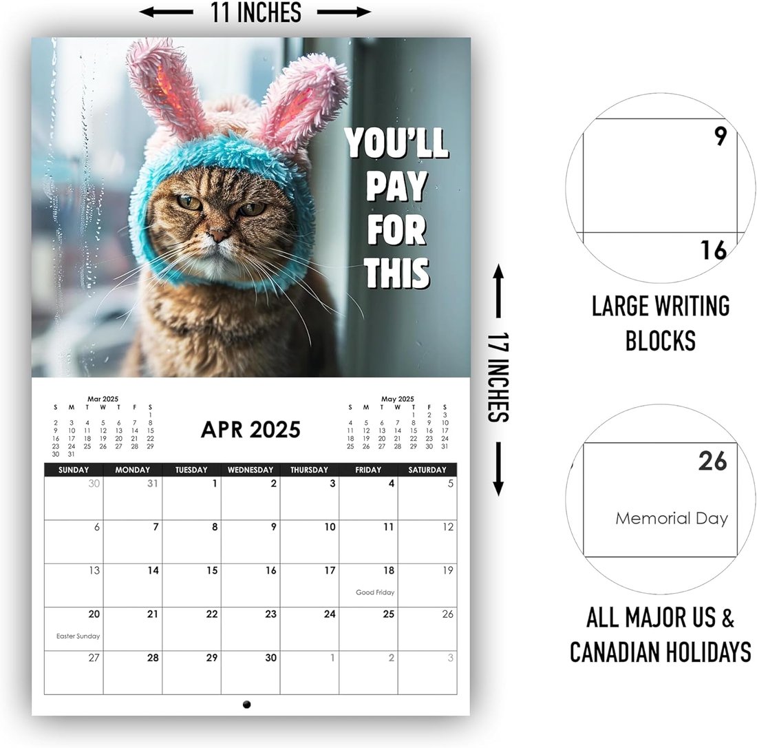 MeyCat™ - 2025 Grumpy Cats Wall Calendar | 12 Months of Hilariously Feisty Felines to Keep You Laughing All Year!
